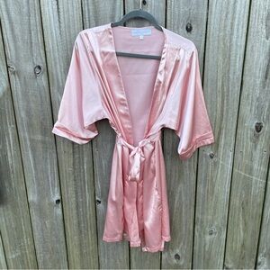 Pink Satin Wrap Robe with Tie Belt